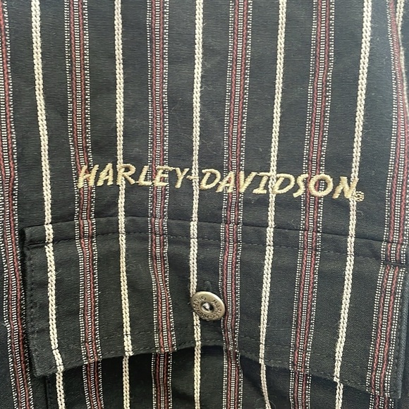 Harley-Davidson - Y2K Vertical Striped Short Sleeve Button Down - Black - L - Picture 4 of 10
